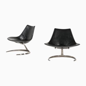 Scimitar Easy Chairs in Steel and Leather by Preben Fabricius & Jørgen Kastholm, 1962, Set of 2