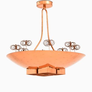 Ceiling Lamp in Copper and Brass attributed to Paavo Tynell, 1940s