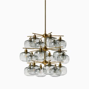 Large Ceiling Lamp in Brass and Glass attributed to Holger Johansson, 1952