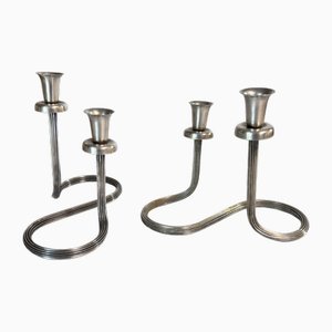Candleholders in Silver-Plating, France, 1970, Set of 2