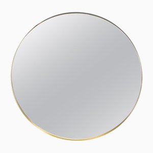 Specchio rotondo industriale in ottone e nero