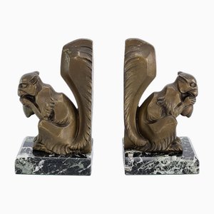Art Deco Bookends with Squirrel Marble Base, 1930s, Set of 2