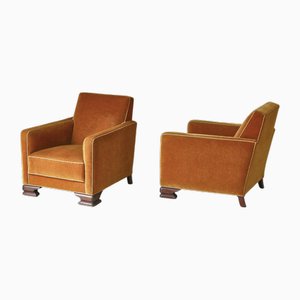 Danish Art Deco Lounge Chairs in Yellow Mohair, 1930s, Set of 2