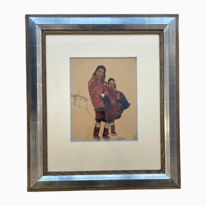 Léa Lafugie, Tibetische Frau mit Kind, 1920er, Gouache