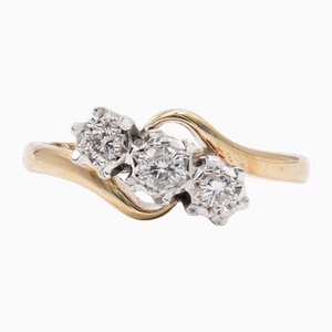 Vintage 9 Karat Gold Bypass Ring mit drei Diamanten