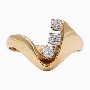 Vintage 18 Karat Gelbgold Ring mit Drei Diamanten, 1970er