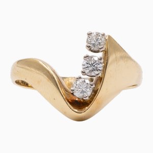 Vintage 18k Yellow Gold Ring with Three Diamonds, 1970s