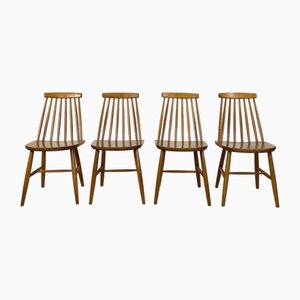 Swedish Spindle Back Beech Dining Chairs from Edsbyverken, 1960s, Set of 4