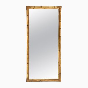 Mid-Century Italian Modern Wall Mirror with Bamboo and Wood, 1960s