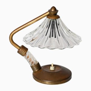 Lámpara de mesa Bellflower de cristal de Murano y latón atribuida a Ercole Barovier, Italia, años 40
