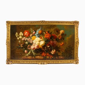 Ramo de flores, década de 1800, pintura al óleo, enmarcado