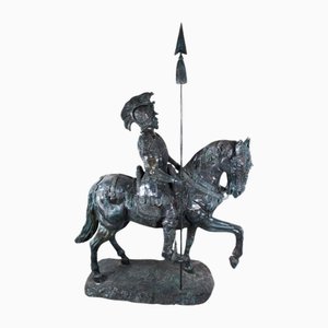Oficial de caballería con armadura romana de tamaño natural a caballo, siglo XX, bronce
