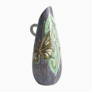 Mid-Century Modern Stoneware Vase with Sgraffito and Butterflies, Sweden, 1950s