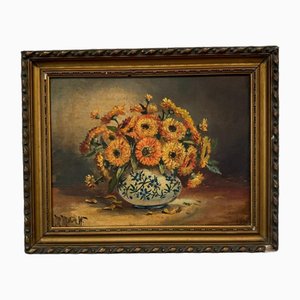 M. Meton, Still Life Bouquet of Flowers, 20th Century, Oil on Canvas, Framed