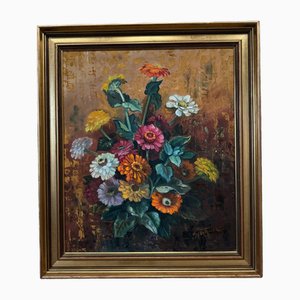 Picquet, Still Life Bouquet of Flowers, 20th Century, Oil on Panel, Framed