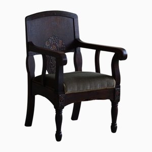 Hand Carved Armchair in Oak & Velvet, 1939