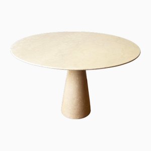 Postmodern Cream Off White Marble Dining Table with Pedestal Base from Angelo Mangiarotti, 1970s