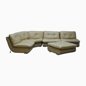 Modulares Sofa aus Leder & verchromtem Metall