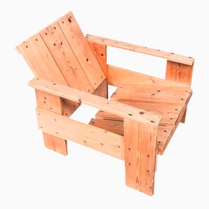 De Stijl Movement Dutch Pine Crate Chair attributed to Gerrit Rietveld, 1960s