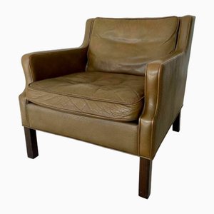 Mid-Century Danish Thams Club Chair in Olive Green Leather by Georg Thams, 1960s