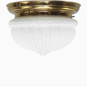 Mid-Century Brass Oplaine Glass Flush Mount Ceiling Lamp
