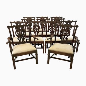 Set of 12 Antique 18th Century George Iii Quality Carved Mahogany Chippendale Chairs, 1760, Set of 12