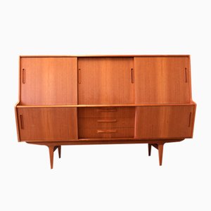 Danish High Cabinet in Teak with Sliding Doors and Bar Cabinet, 1960s
