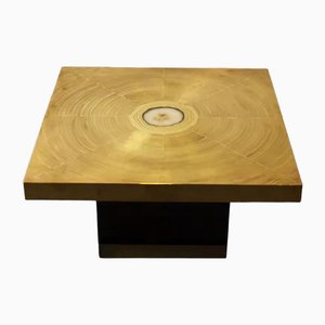 Coffee Table in Engraved Brass and Agate Stone, 1970s