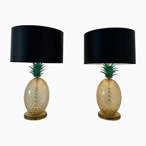 Italian Art Deco Pineapple Murano Glass Lamps, 2000s, Set of 2