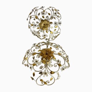 Large Mid-Century Crystal and Iron Ceiling Lights in the style of Maison Baguès, 1980s, Set of 2