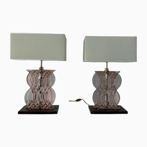 Rosa Muranoglas Tischlampen im Art Deco Stil, 2000er, 2er Set