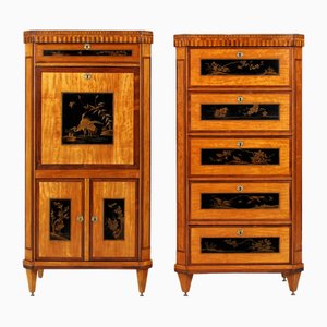 Louis XVI Style Chinoiserie Secretary and High Chest, Set of 2