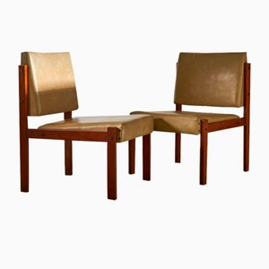 Angular Teak and Leather Chair with Copper Details, 1970s