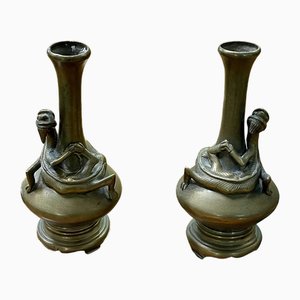 Chinese Bronze Vases with Dragon Decoration, Early 20th Century, Set of 2