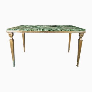 Coffee Table in Gilded Bronze and Green Alpine Marble, France, 1950s