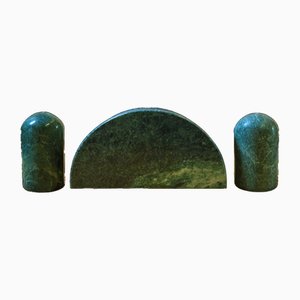 Salt & Pepper Shakers and Napkin Holder in Green Marble, Italy, 1970s, Set of 3