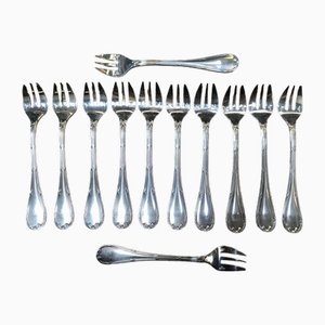 Silver-Plated Oyster Forks Rubans Model from Christofle, Set of 12