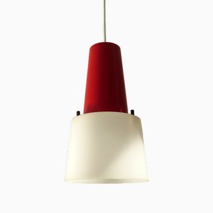 Lámpara colgante moderna en rojo y blanco, años 50