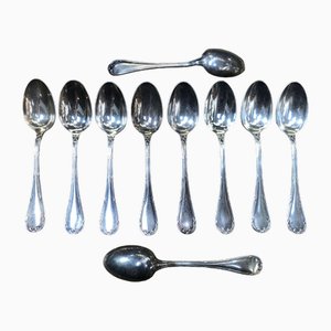 Silver-Plated Dessert Spoons Rubans Model from Christofle, Set of 10