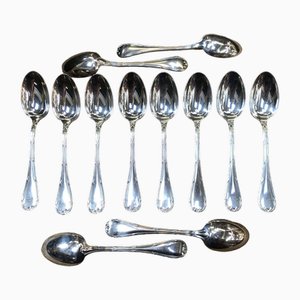 Silver-Plated Dessert Spoons Rubans Model from Christofle, Set of 12