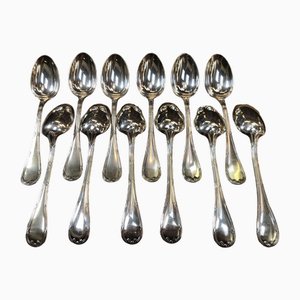 Silver-Plated Soup Spoons Rubans Model from Christofle, Set of 12