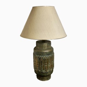 Large Bulbous Simulated Brass Ceramic Vase Table Lamp, 1960s