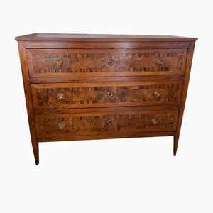Italian Neoclassical Walnut Chest of Drawes with Crossbanded and Burl Walnut Veneer