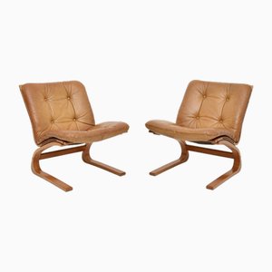 Vintage Leather Kengu Chairs by Elsa and Nordahl Solheim for Rykken, 1970, Set of 2