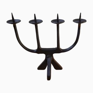 Brutalist Wrought Iron Candlestick, France, 1950s