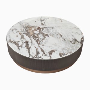 Large Italian Modern Round Coffee Table with Ceramic Top and Wooden Base from Kabinet