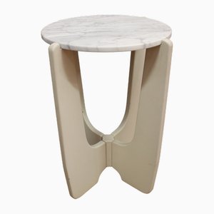 Pedestal Table in White Lacquered Wood and Marble, 1970s