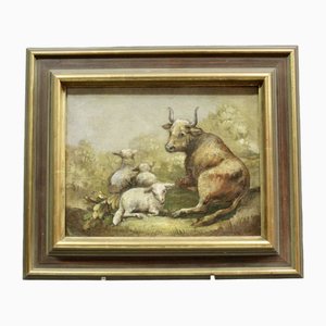 Kuh und Schaf, 1800er, Öl auf Leinwand