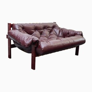 Mid-Century Vintage Tufted Burgundy Leather Sofa by Ipoly Furniture Company, 1970s