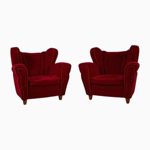 Velvet Armchairs in the style of Guglielmo Ulrich, 1950s, Set of 2